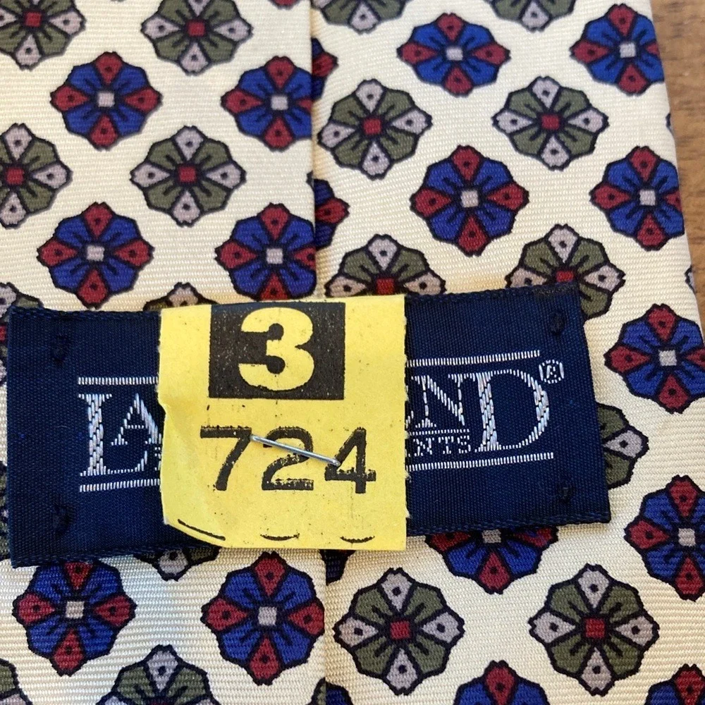 Lands End‎ Mens Silk Yellow Burgundy Blue Patterned Tie 57